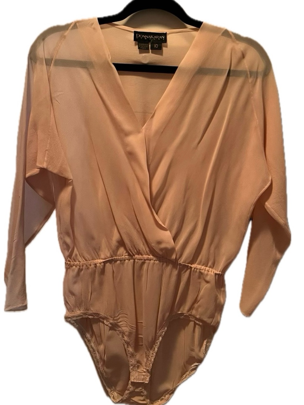 Donn Karan Peach Faux Wrap-Front Bodysuit Sz 10